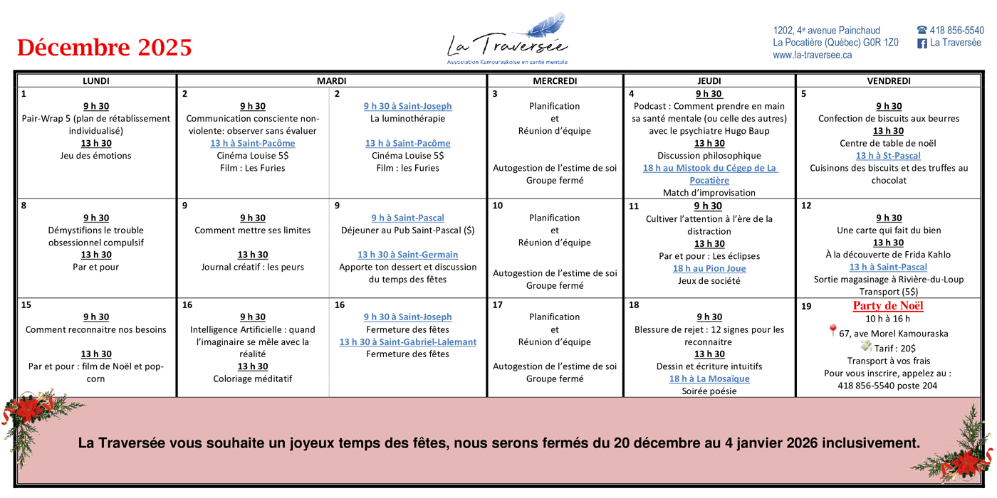 Horaire Décembre 2025