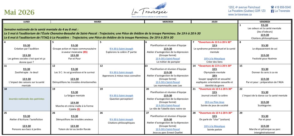 Horaire Mai 2026